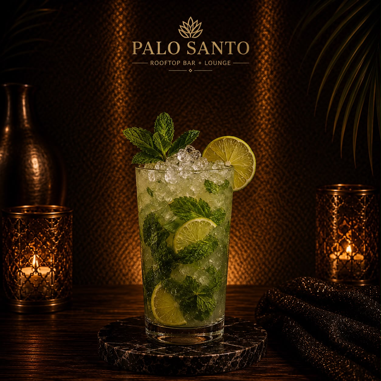 Mojito with fresh mint, lime and crushed ice