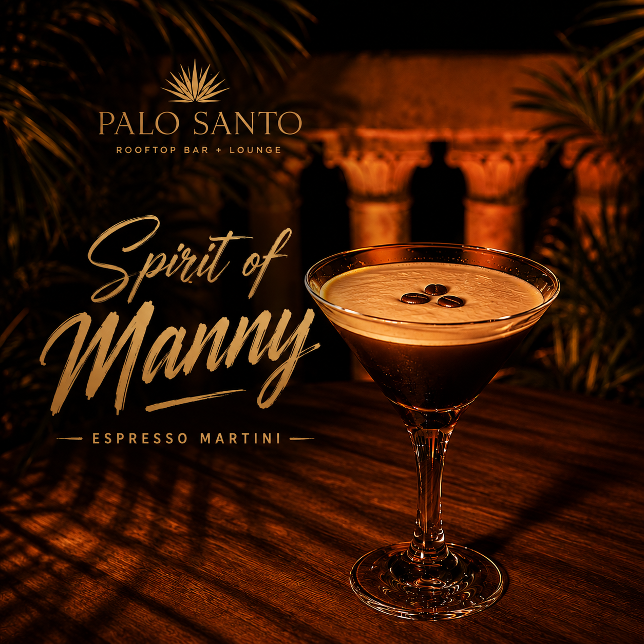 Manny's Spirit Espresso Martini with coffee beans