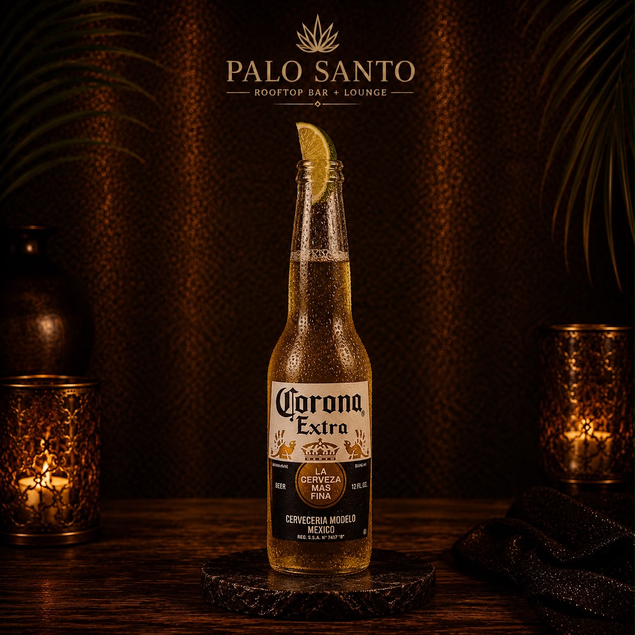 Corona bottle served with a lime wedge