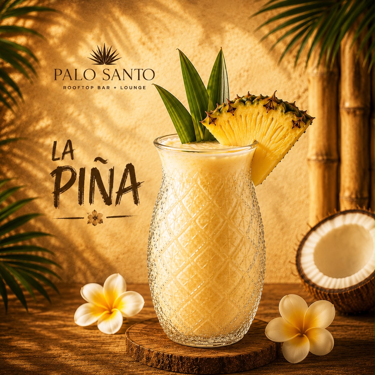 La Piña frozen pineapple cocktail in an etched pineapple glass