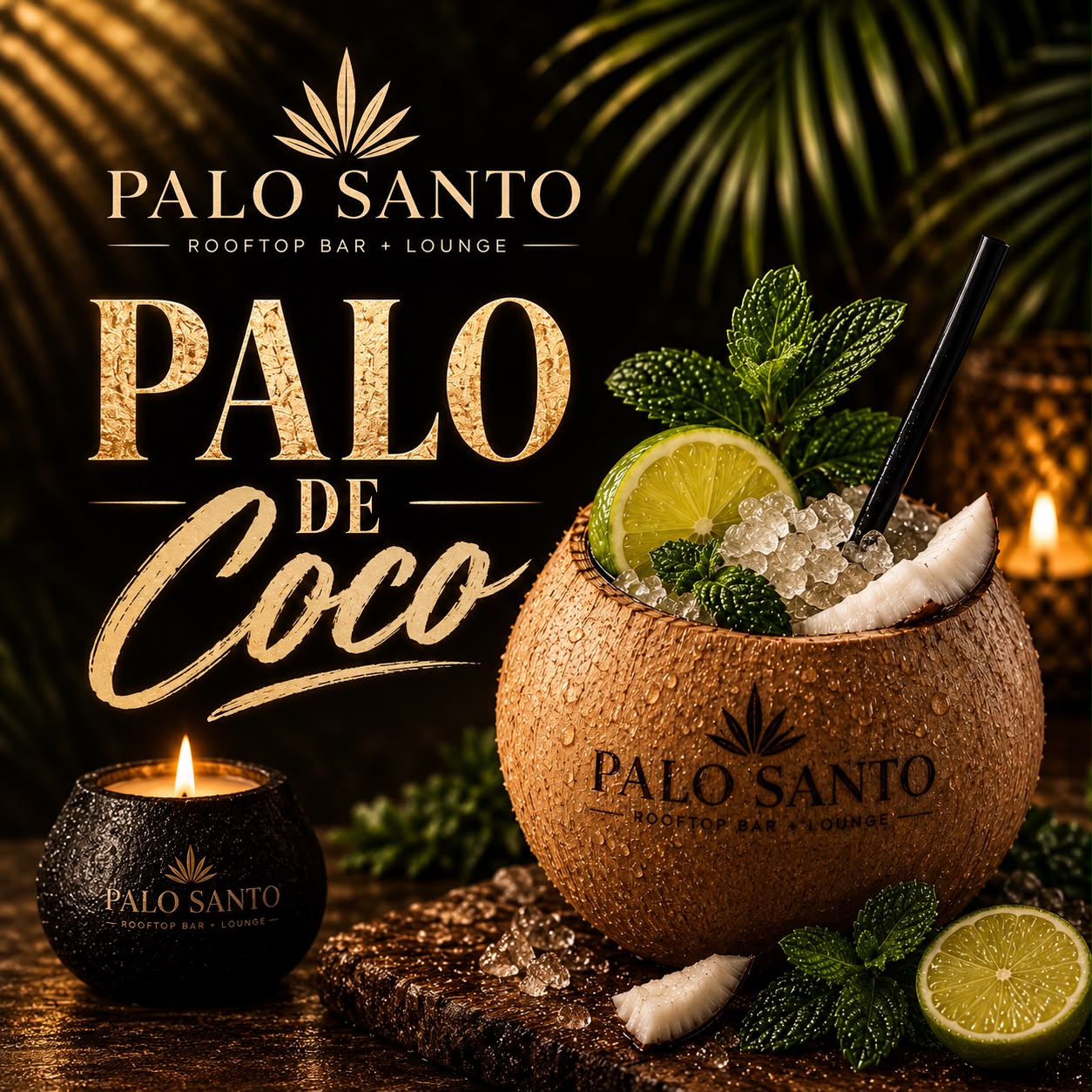 Palo de Coco coconut mojito served inside a branded coconut