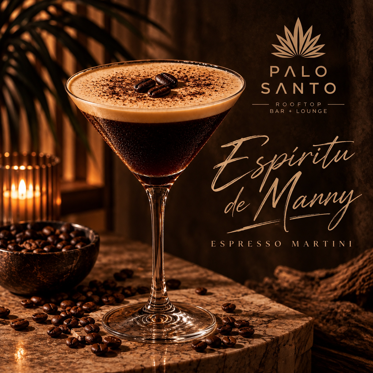 Espíritu de Manny — Espresso Martini with coffee beans